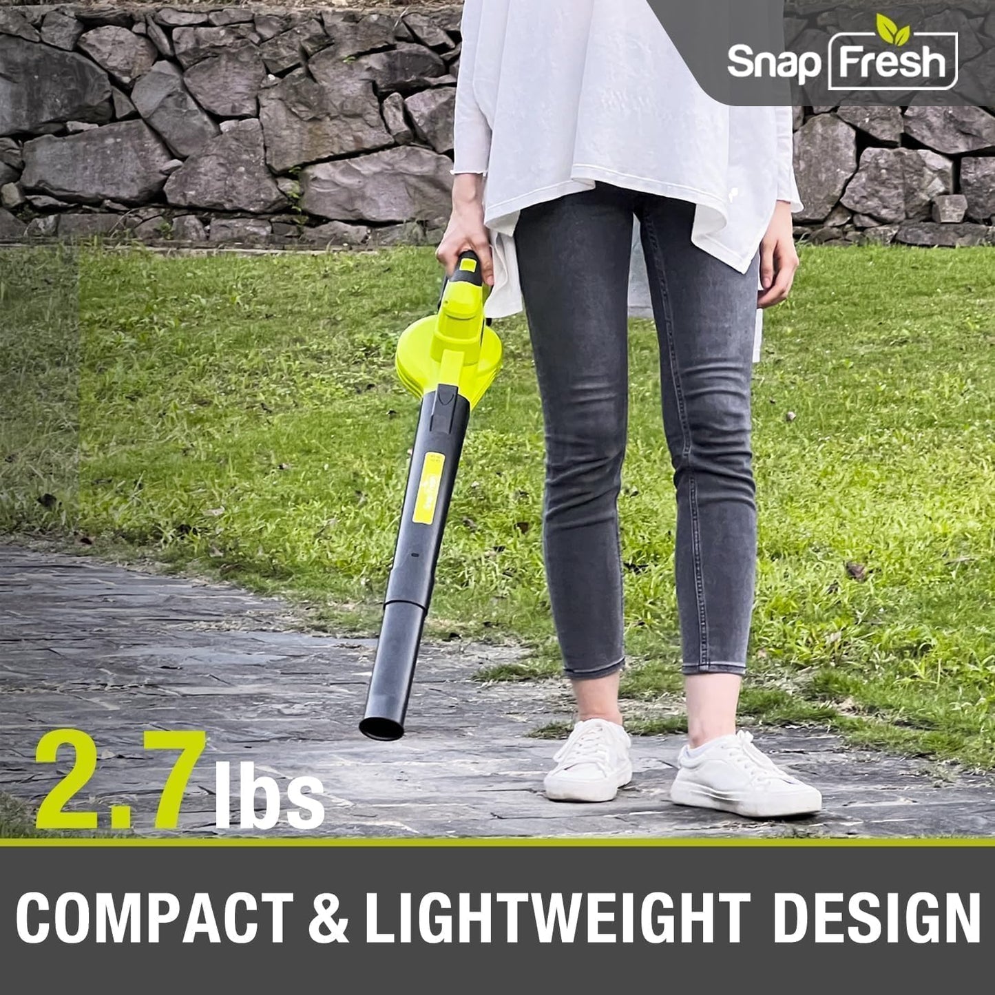 SnapFresh Cordless Leaf Blower, 20V Electric Leaf Blower with 4.0Ah Battery & Fast Charger, 2-Speed Lightweight Battery Leaf Blower for Lawn Care/Patio/Yard/Sidewalk