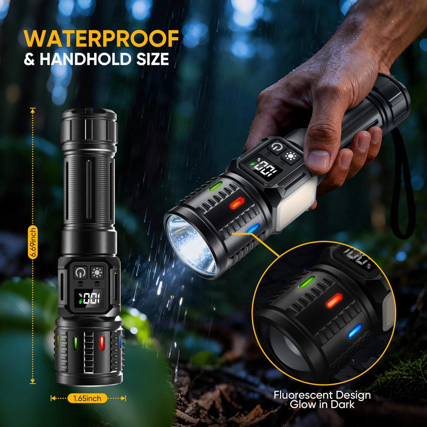 Lesusnicy Rechargeable Flashlights High Lumens 10000  Super Bright Led Flash Light Long Lasting Usb C Lcd Display  Daul Light Source & Buttons With Red Light  For Camping Hiking Emergency Home Gift