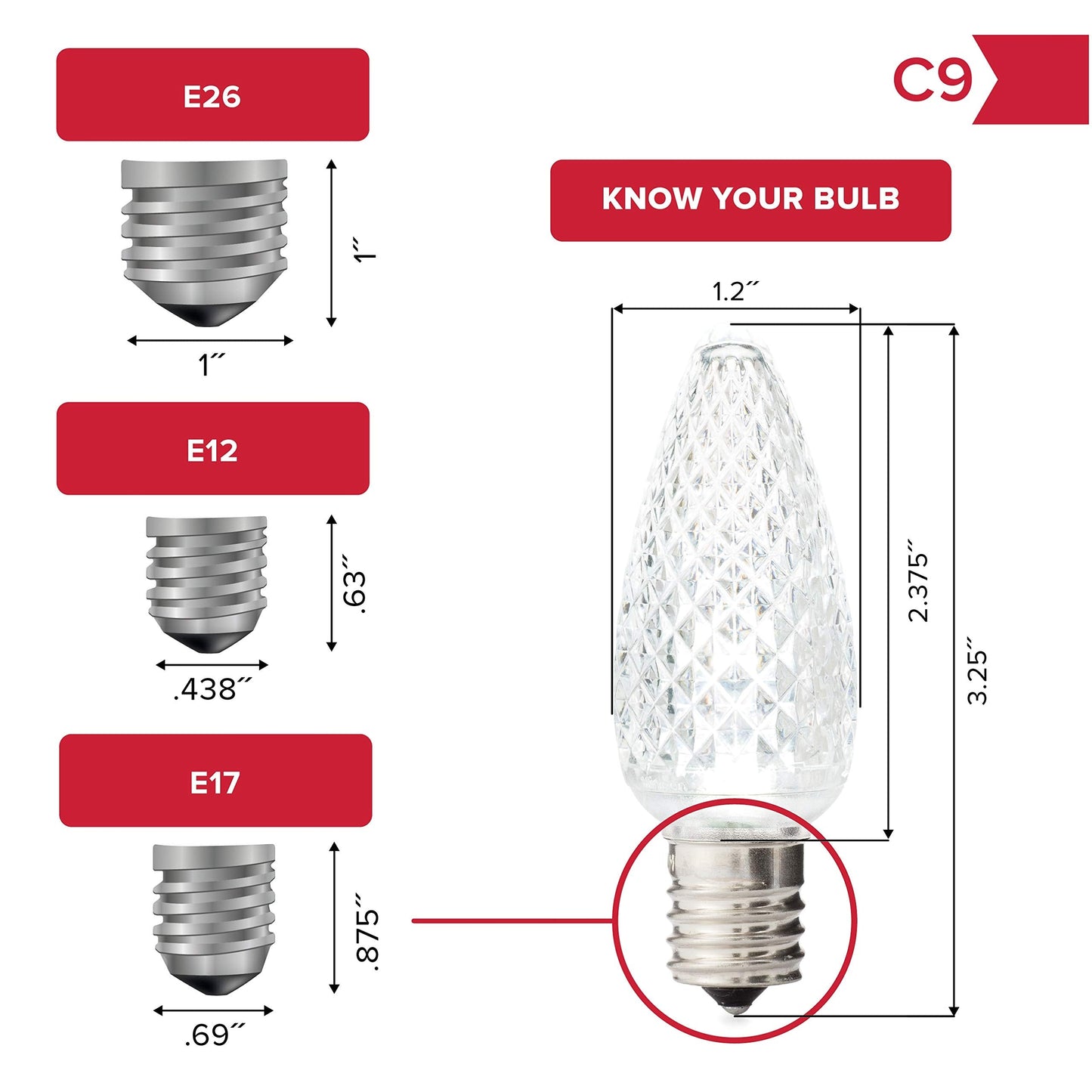 Hlo Lighting C9 Christmas Lights - 25 Cool White Led Bulbs, Durable Acrylic, Indoor & Outdoor Use