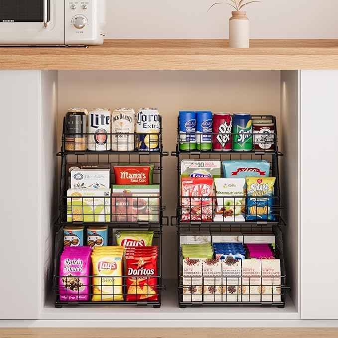 3-Tier Fruit Basket for Kitchen Counter, Stackable Wire Baskets Wall, Potato and Onion Storage Bins, Pantry Organizers and Storage for Potato, Onion, Produce, Fruit, Vegetable, Snack