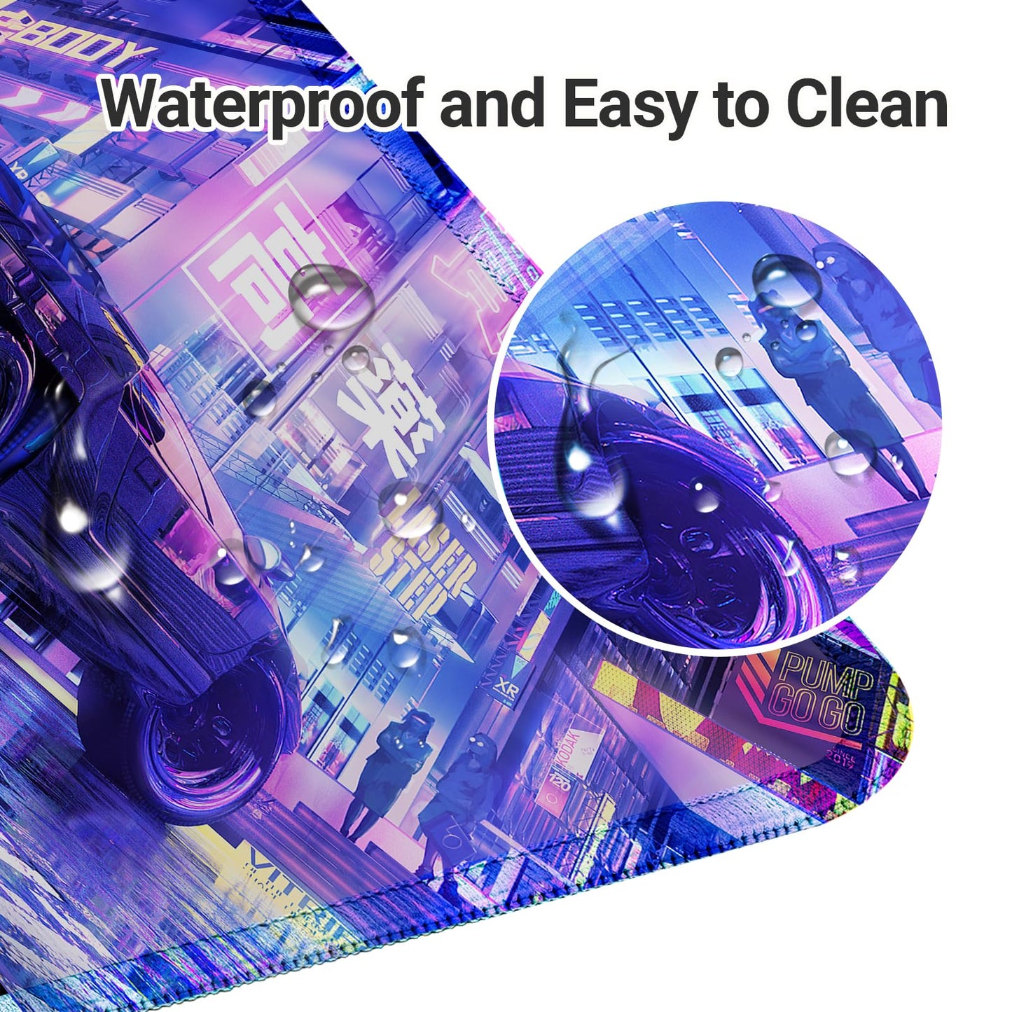 KMLVILE Anime City Gaming Desk Pad for Keyboard, XL Size, Stitched Edges, Anti-Slip Base, Waterproof, Big Mouse Pad for Gamer Office & Home (Purple, 31.5" x 11.8")