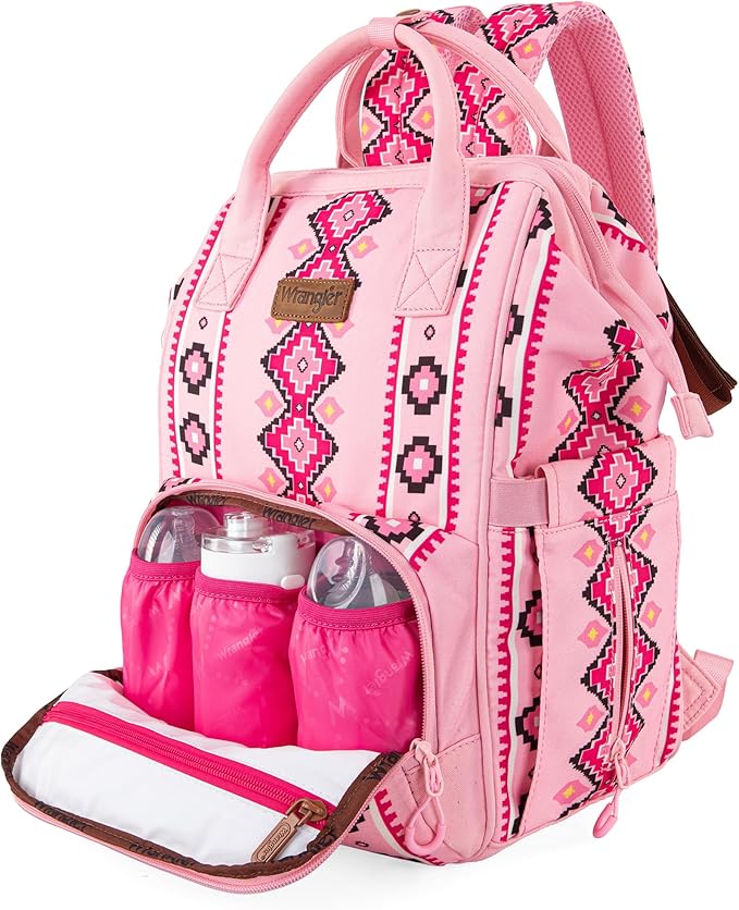 Montana West Wrangler Diaper Bag Backpack Aztec Travel Backpack Purses Western Multi-Function Baby Bags for Mom with Waterproof Insulated Pockets