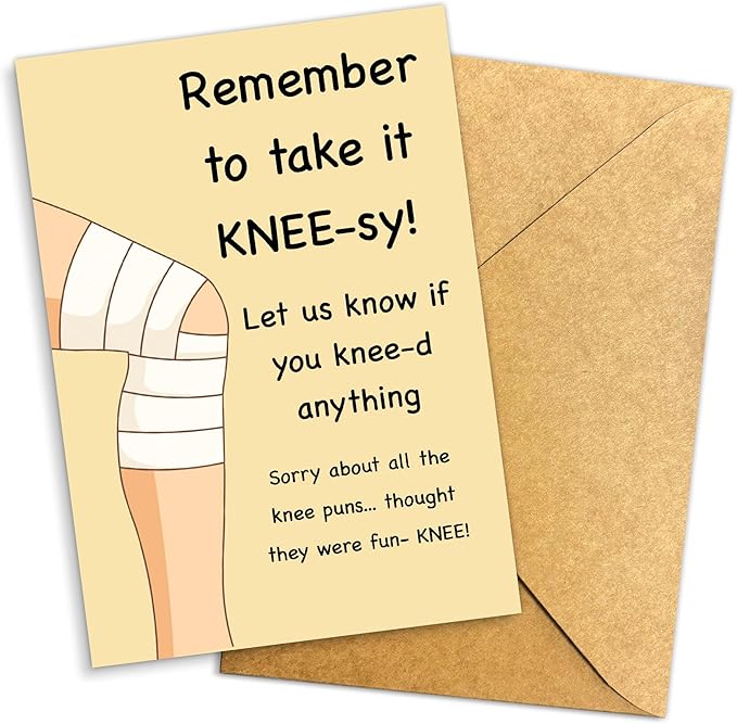 Funny Knee Surgery Get Well Soon Card – Take It Knee-sy Recovery Pun Greeting Gift for Friends, Family, Coworkers, Men, Wo...