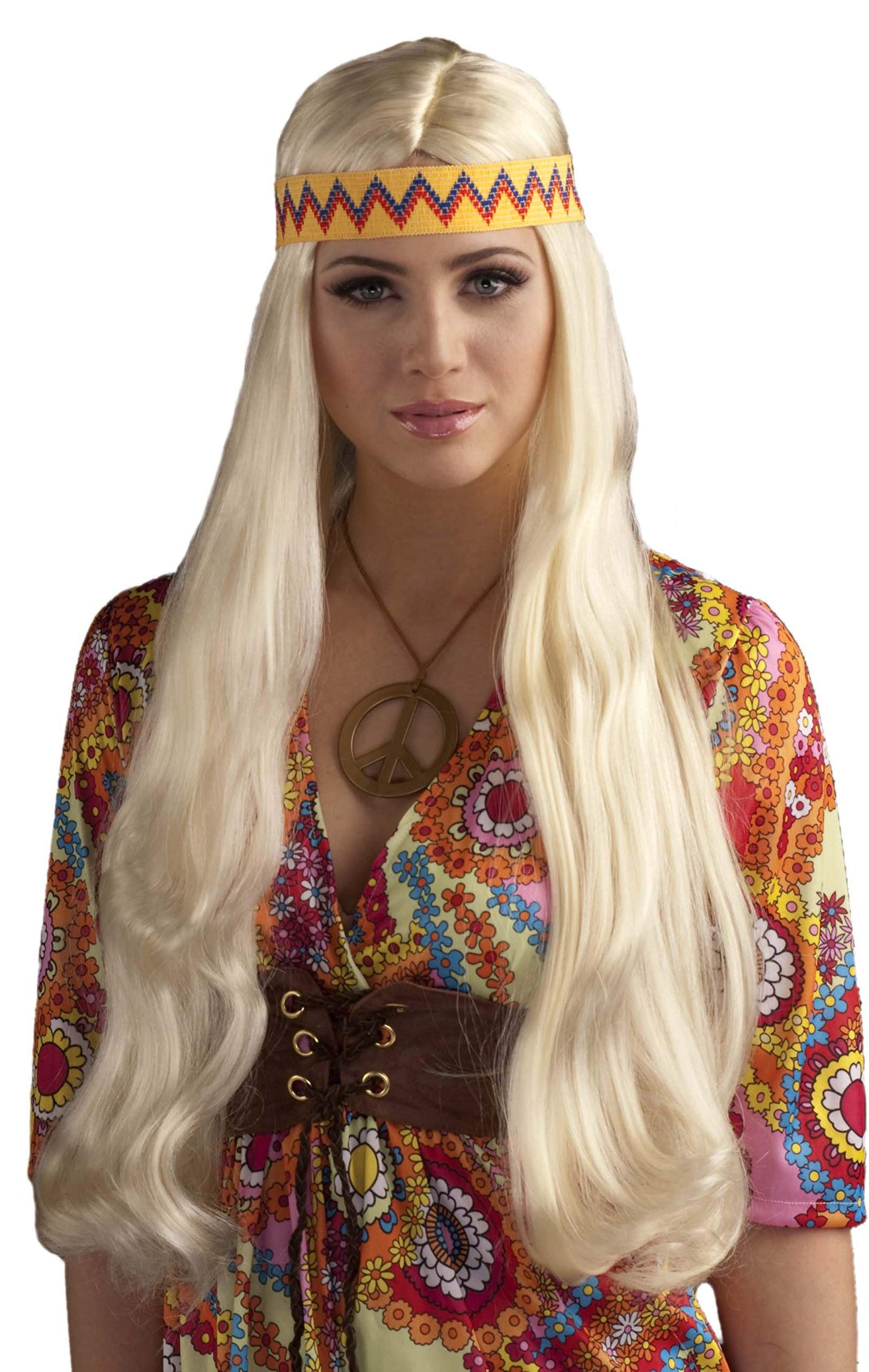 Forum Novelties Women's 60's Generation Hippie Chick Costume Wig with Headband, Blonde, One Size
