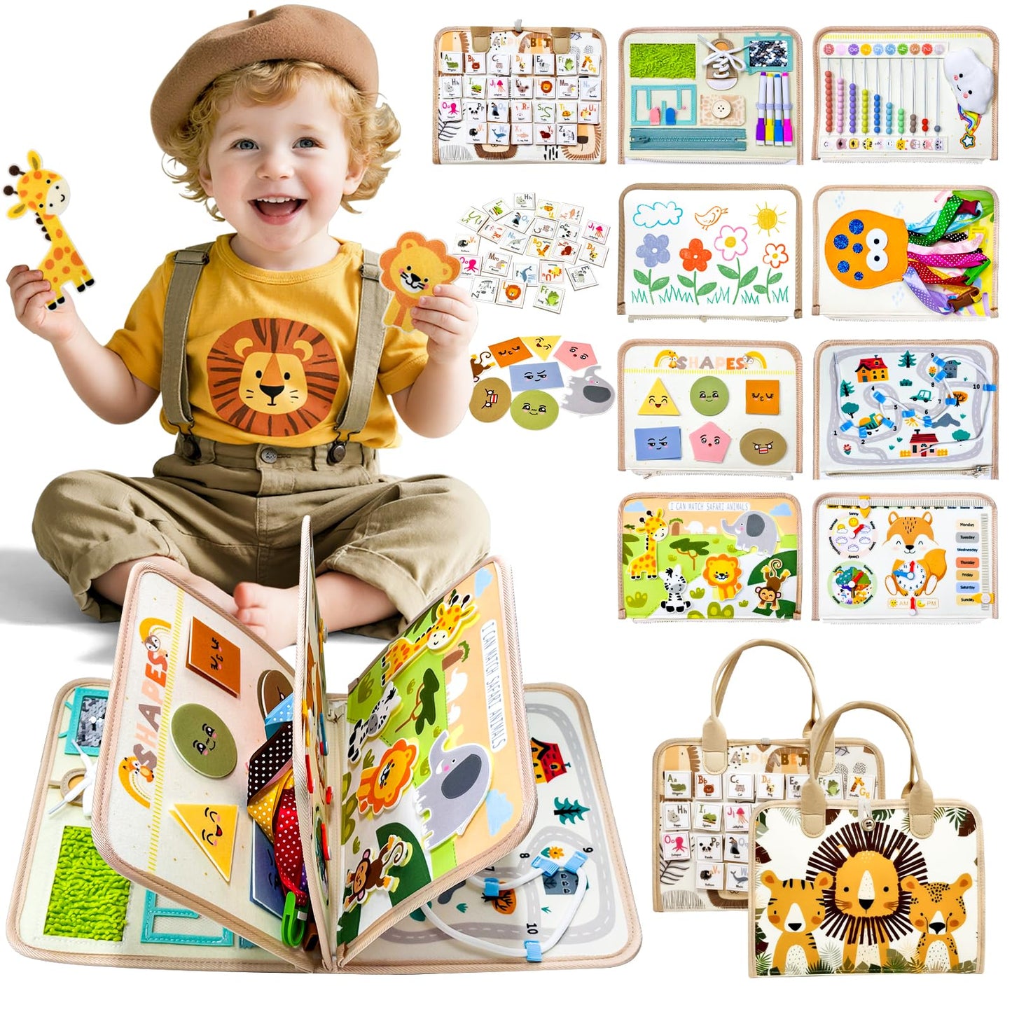 Aurasys Busy Board Montessori Toys for Toddlers Birthday Gifts, Montessori Busy Book Sensory Board Educational Activity Book for Learning Fine Motor Skills, Airplane Travel Toys for Boy & Girl