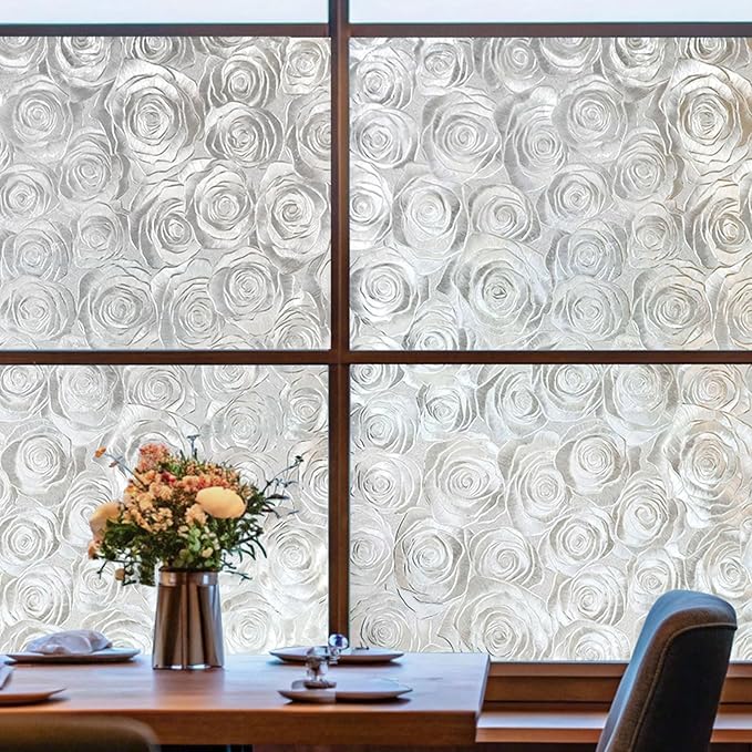 Window Privacy Film, Frosted Glass Decorative Static Cling, Removable Sun Blocking Vinyl Covering,Window Film for Home Kitchen Living Room Bathroom,Sea of Flowers,35.4" x 78.7"