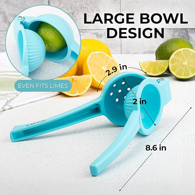 Zulay Premium Quality Metal Lemon Squeezer, Citrus Juicer, Manual Press for Extracting the Most Juice Possible - Light Blue