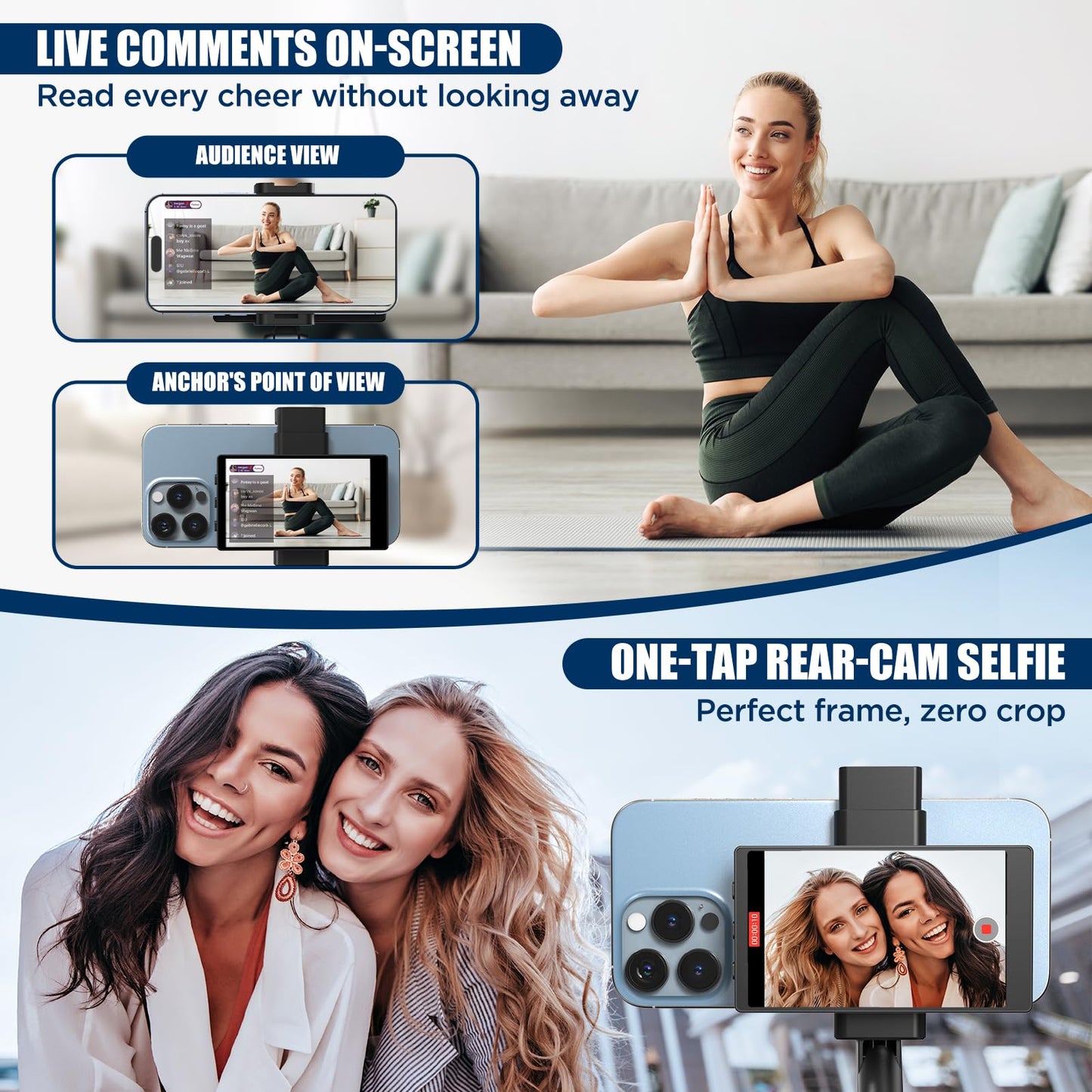 Upgraded Selfie Monitor Screen For Iphone & Android, Audio Sync Low Latency Hd Back Camera Monitor With Bluetooth Remote & Magne