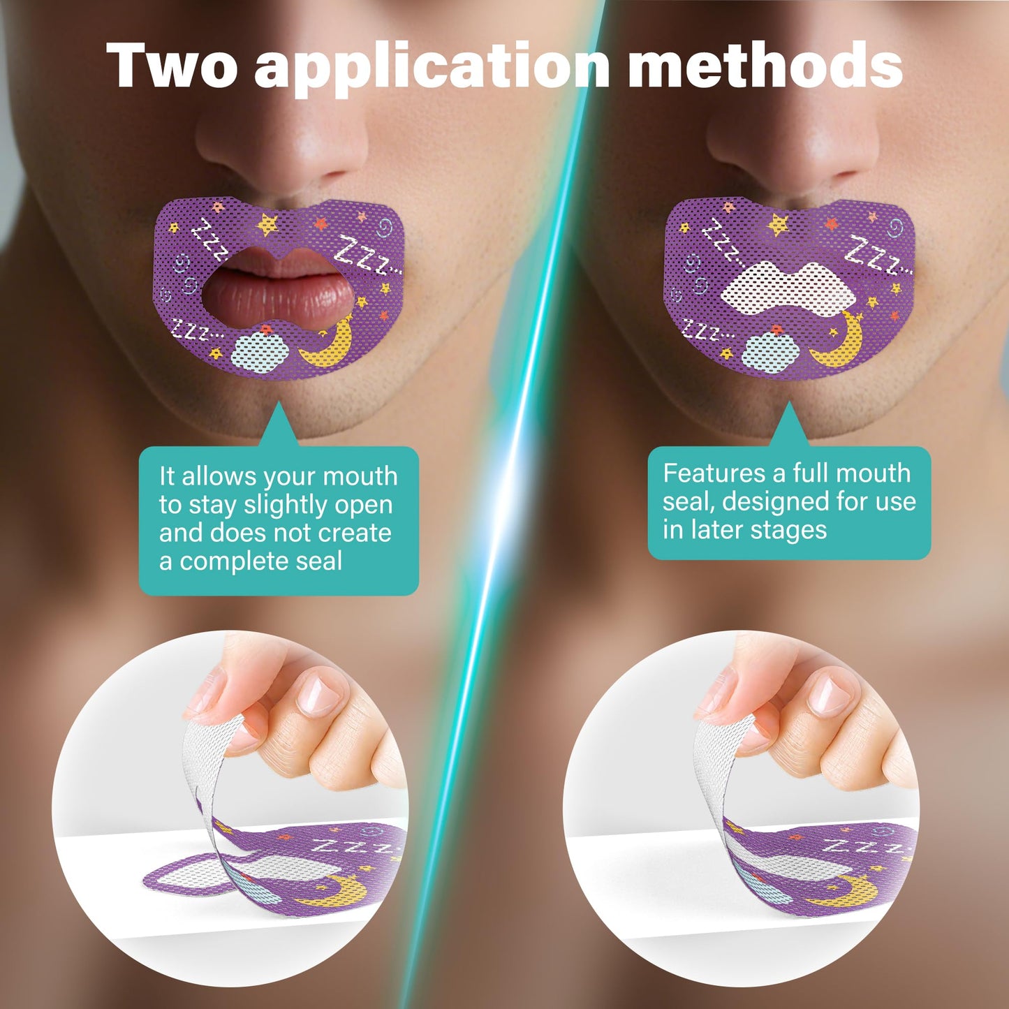 60pcs Mouth Breathing Correction Patch, Children's Closed Mouth Patch, Adult Anti-snoring, Closed Mouth Patch, Improve Mouth Breathing Facial Problems (Purple, 60pcs-Ages 16+)