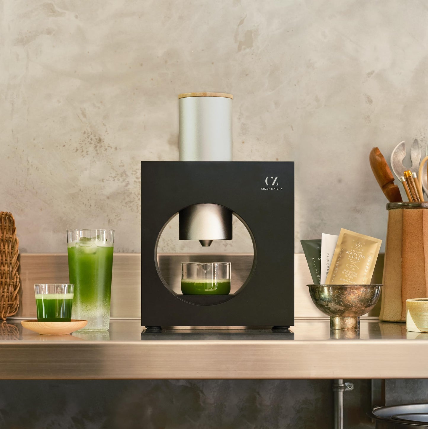 Cuzen Matcha Matcha Maker Starter Kit - Sumi Black, Plastic, 13.4"x8.7"x4.7", Model CZSKN3NBK, Freshly Ground Organic