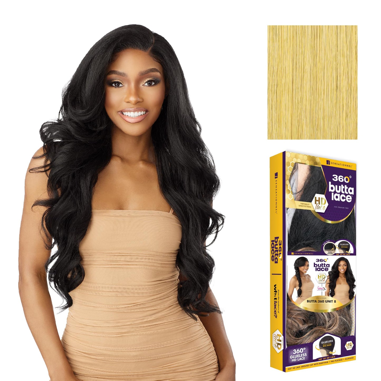 Sensationnel Butta 360 Lace Wigs - Unit 8 Side Wider Parting 360 Degree Lace Glueless Synthetic Preplucked Hairline (LIGHTGOLDEN