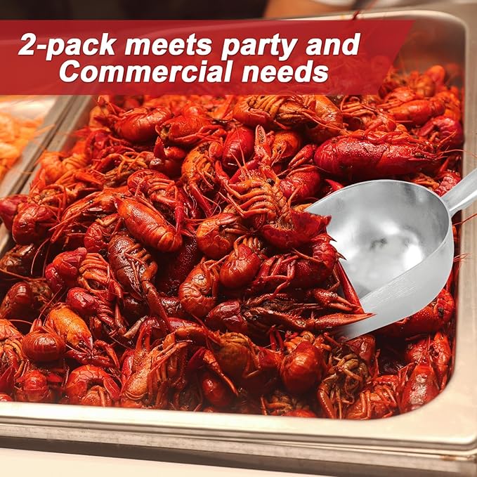 2 Pcs 85-ounce Metal Ice Scoop Large Rock Salt Scoop Aluminum Utility Scooper Round Bottom Crawfish Boil Party Supplies Accessories for Kitchen Bar Seafood Party Ice Machine