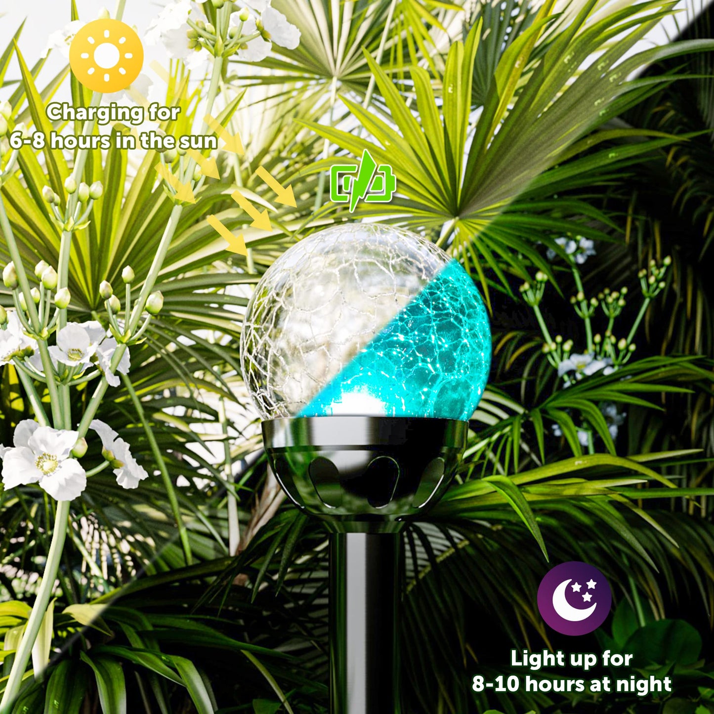 GIGALUMI Solar Path Lights, Color Changing  ed Glass Ball, 3 Pack, Stainless Steel