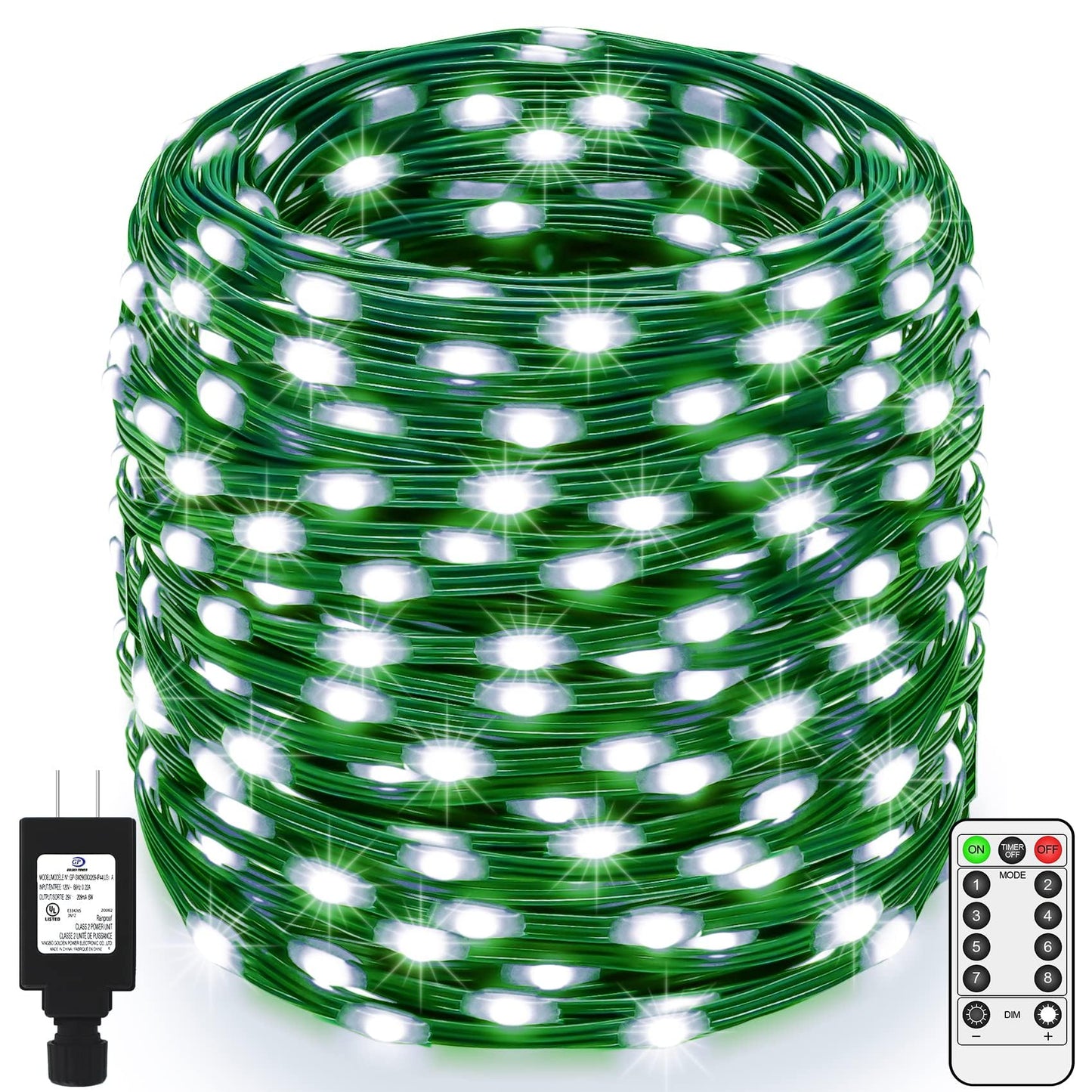 ROADAYLY Christmas String Lights 1000 LED 328 Ft Waterproof Cool White Fairy Lights with Remote Timer 8 Modes for Indoor/Outdoor
