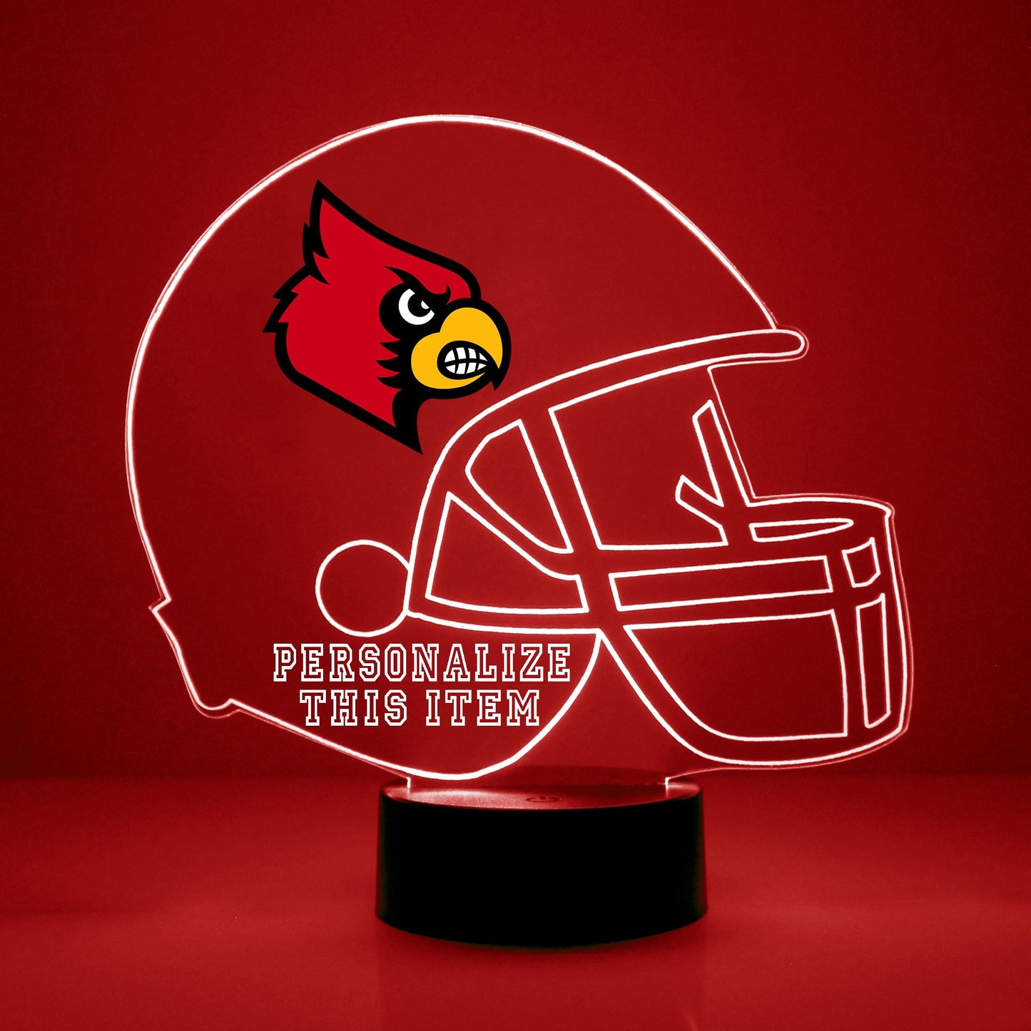 Custom University Of Louisville (U Of L) Cardinals Football Helmet Led Sign Night Light Lamp With Remote  Personalized Text  Officially Licensed From The Clc By Mirror Magic Gifts  Made In The Usa