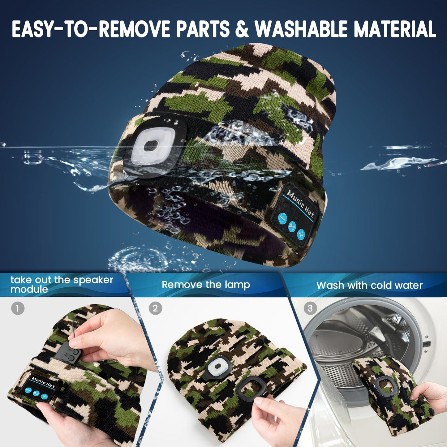 Vibhigh-standard Bluetooth Beanie Hat With Light  Usb Rechargeable Led Headlamp With Wireless Headphones  Christmas Gifts Stocking Stuffers For Men  Teen Boys  Him  Husband  Boyfriend  Camouflage