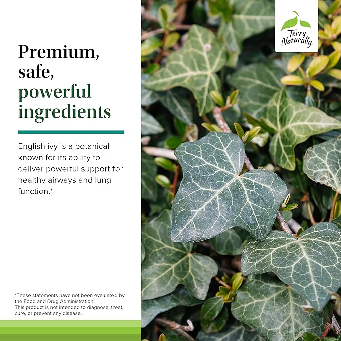 Terry Naturally Bronchial Clear Ivy Leaf Extract Chewable - Lung & Respiratory Health Support Supplement - Dietary Supplement with English Ivy Leaf Extract - 60 Chewable Tablets (60 Servings)