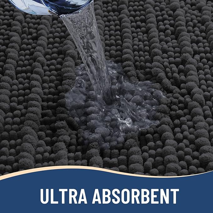 Arotive Luxury Chenille Bathroom Rug Mat, Extra Soft Thick Absorbent Shaggy Bath Rugs, Non-Slip Machine Wash Dry, Plush Bath Mats for Bathroom, Shower and Tub, 44x32, Dark Grey