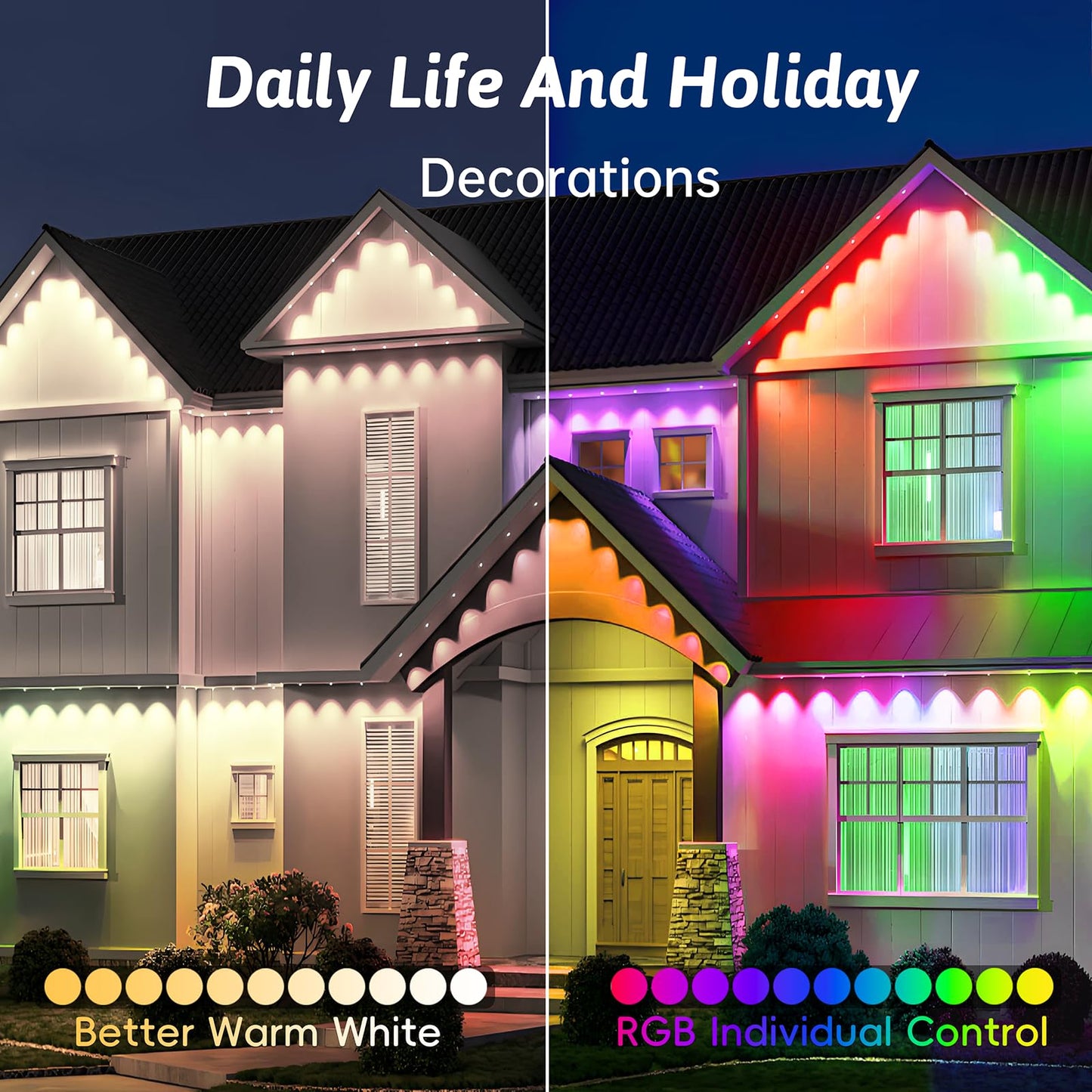Logriw RGB Outdoor LED Lights, 50FT, IP67 Waterproof, Smart App/Remote Control, Multicolor, Model RFKJ0015