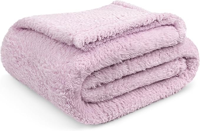 PAVILIA Sherpa Throw Blanket for Couch Sofa, Light Purple Lavender Fluffy Warm Plush Blanket for Twin Bed, Cozy Super Soft Lightweight Throw, Fuzzy Decorative Blanket, All Season Home, 60x80