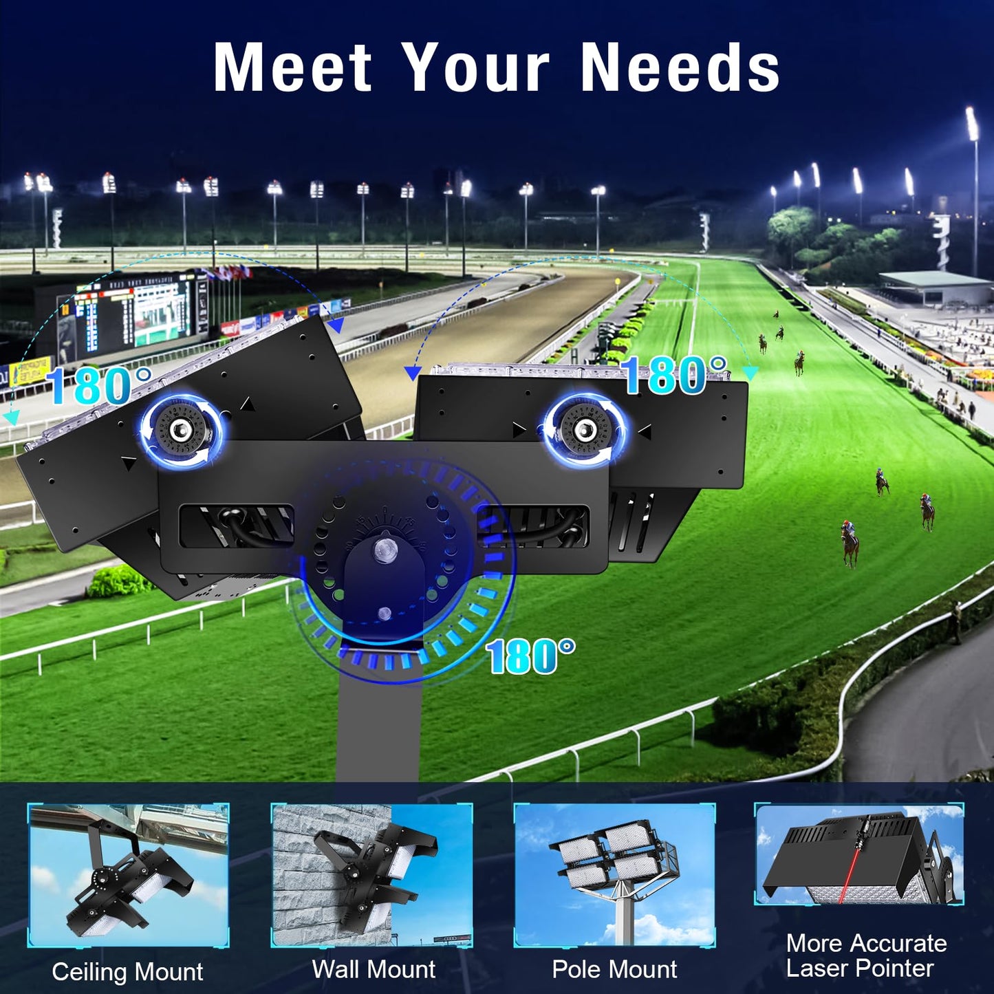Tomourd 900W Led Stadium Lights  Ip66 High Power Outdoor Sport Court Arena Light Pro-Grade High Mast Lighting With Dimmable 10Kv Surge Protection Commercial And Industry For Large Area Lighting