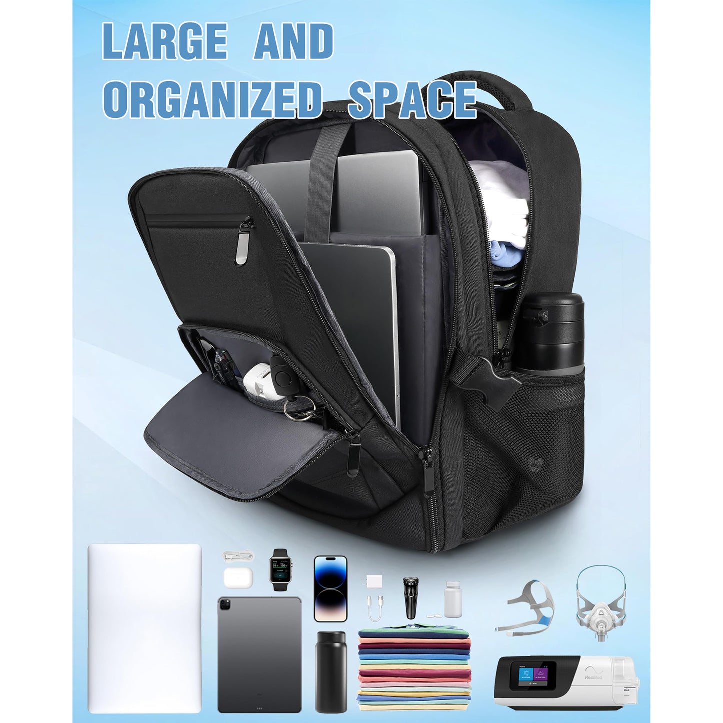 CPAP Backpack, CPAP Travel Bag with 15.6 Inch Laptop Compartment, Large and Organized Space Travel Backpack Compatible with Resmed Airsense 11/10/9 Machine, Carrying Bag Resmed Airsense Accessories