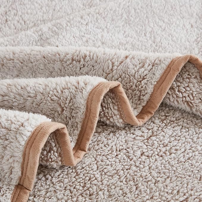EMME Fuzzy Blanket Soft Fleece Throw Blankets for Women, Fluffy Sherpa Throws(Plush Khaki,60"x80")