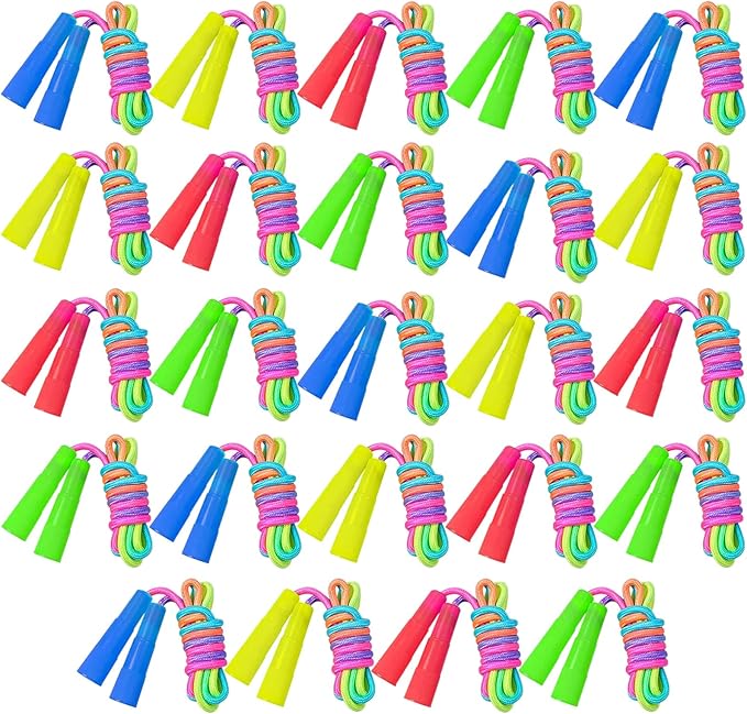 Elcoho 24 Packs Rainbow Jump Rope Set 7.2 Feet Adjustable Nylon Skipping Ropes Jumping Ropes for Outdoor Activity Party Fa...