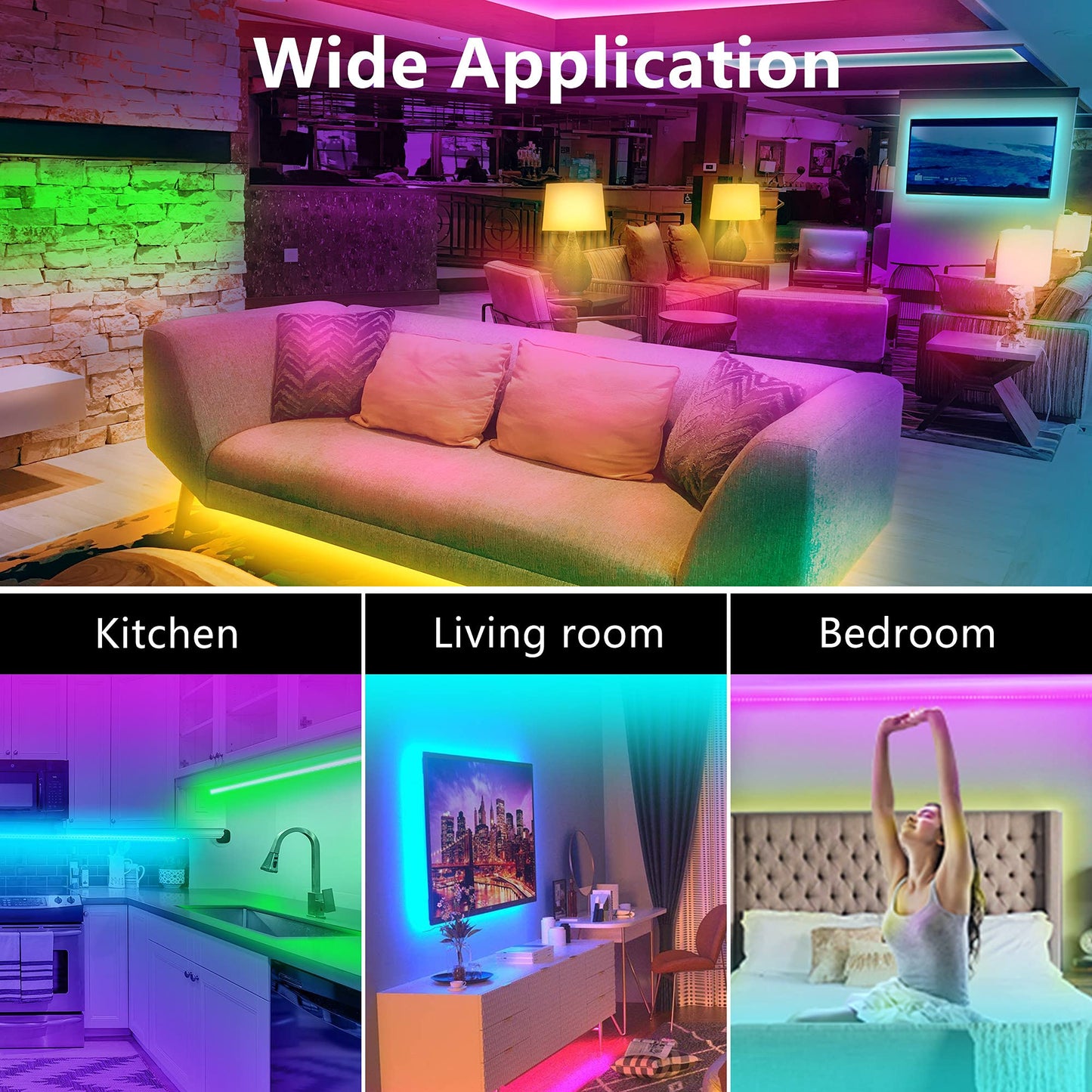 GUPUP WiFi LED Strip Lights 50ft, Multicolor, Smart App Controlled, Works with Alexa/Google Assistant, Model WDFS017