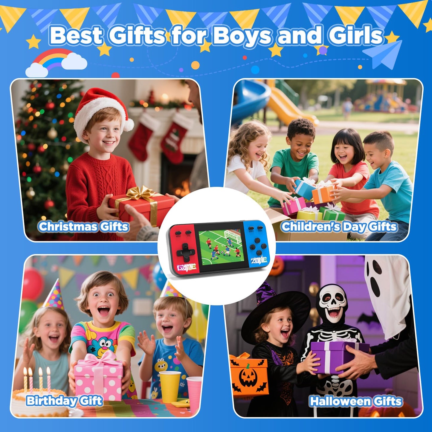 Handheld Game Console with 3.0 Inch LCD Screen, 240 Retro Classic Games, Rechargeable Battery Portable Mini Arcade - Electronic Travel Gift for Boys and Girls (Over 3-Years-Old)