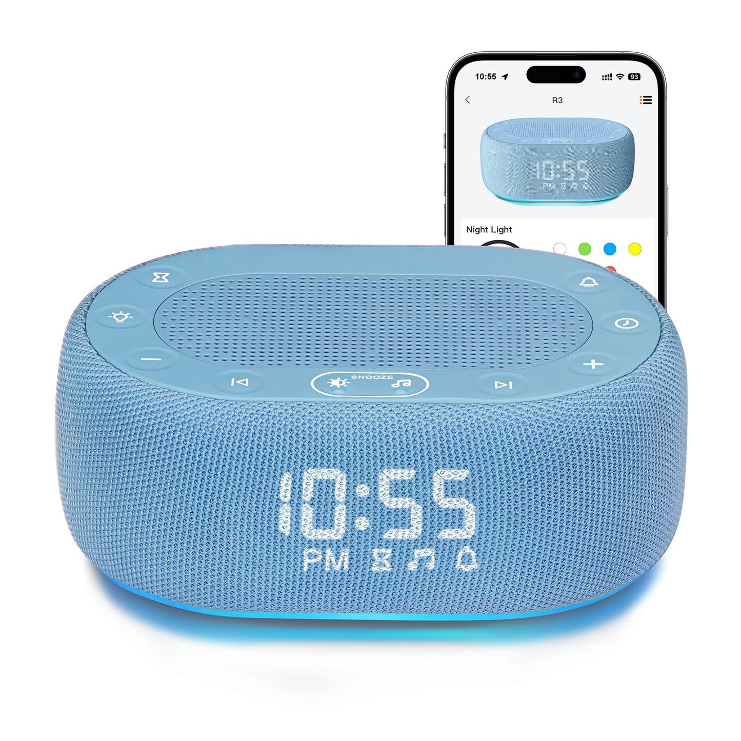 1Mii White Noise Sound Machine for Sleep, Pink Noise Machines for Baby Adults Sleeping, 18 Soothing Sounds with 7-Color Night Light, Timer, Alarm Clock, 16 Volume Levels, Easy App Control - Blue