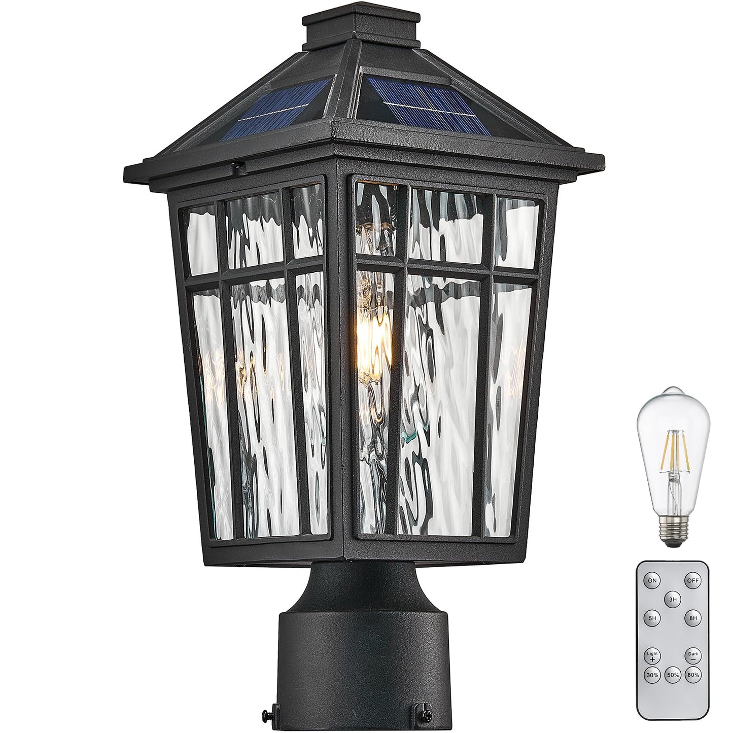 NAXTTII Solar Lamp Post Lights Aluminum Black 16.5 Inch Dusk to Dawn with Remote Control Model XN12P-M-SL-SW-BK