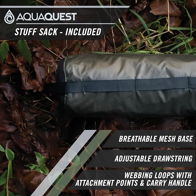 AquaQuest Safari Camping Tarp - Lightweight Durable Rain Fly - Waterproof Camping Essentials for Hiking, Backpacking & Hammock, 10 x 10 ft, Olive Drab Kit