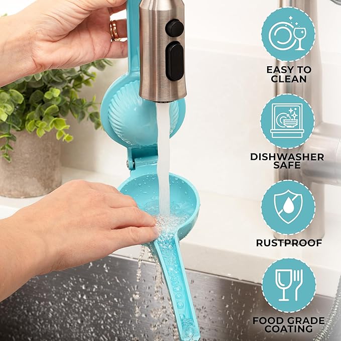 Zulay Premium Quality Metal Lemon Squeezer, Citrus Juicer, Manual Press for Extracting the Most Juice Possible - Light Blue