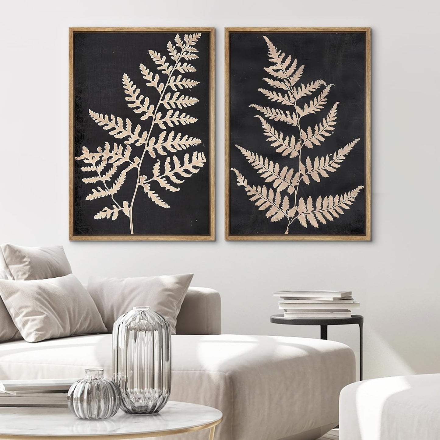 SIGNWIN Framed Canvas Print Wall Art Vintage Fern Leaf Silhouettes Natural Botanical Rustic Illustrations Modern Art Decorative Contemporary for Living Room, Bedroom, Office - 16"x24"x2 Natural