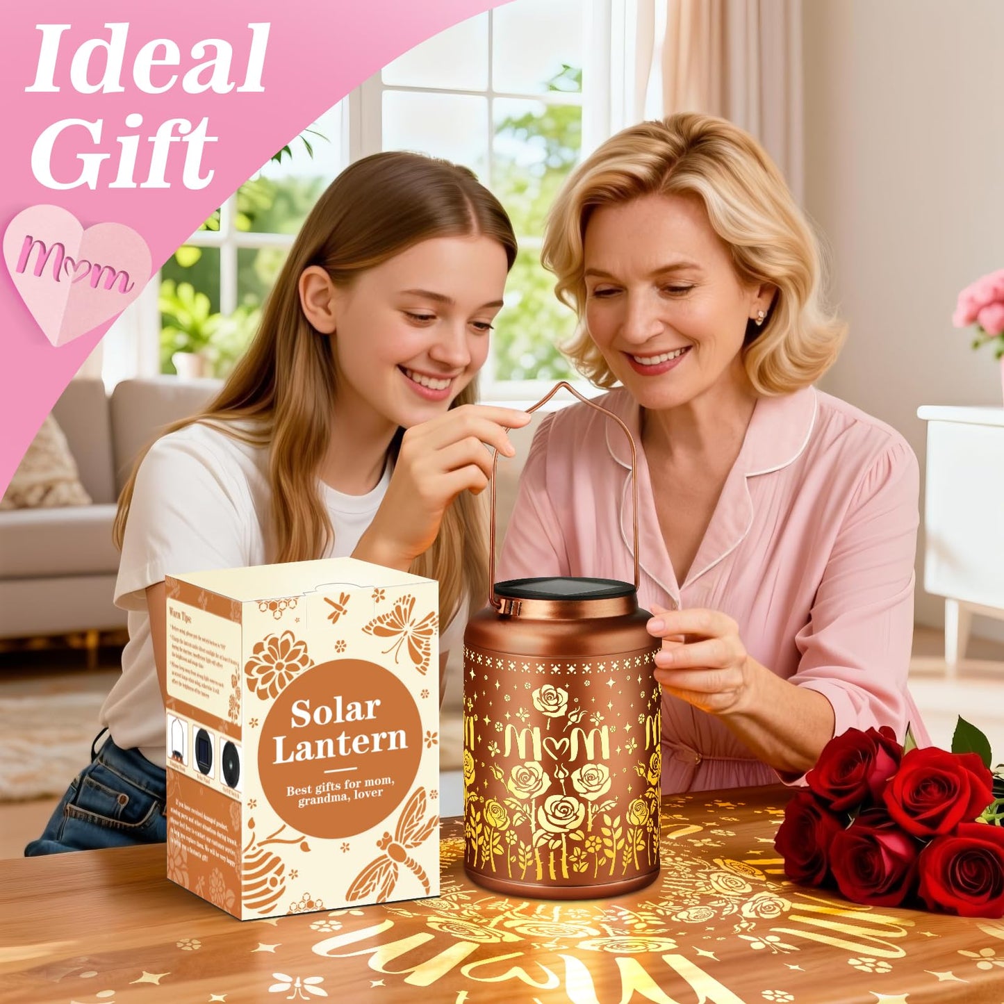 Birthday Gifts For Women Mom Grandma Solar Lantern Outdoor Waterproof  Gardening Gifts For Women  Mom Christmas Rose Garden Decor Hanging Solar Lights Yard Decorations Outdoor  Backyard  Patio