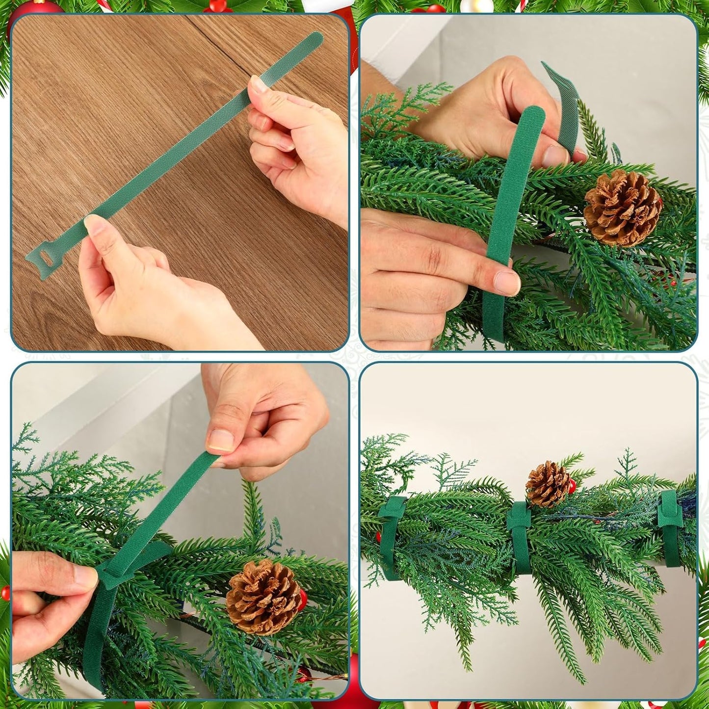 100 Pcs Christmas Garland Ties 7.87Inch Adjustable Holiday Garland Twist Ties for Holiday Halloween Tree Wreath Party Yard Wall Doorway Reusable Nylon Garden Cable Straps Decoration(Green)