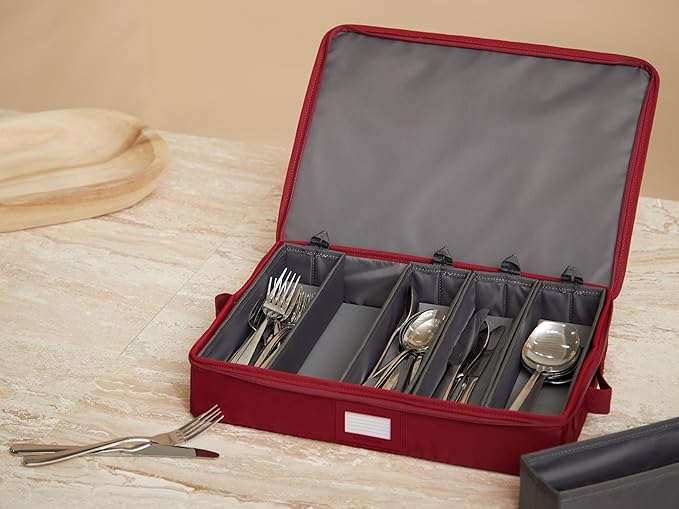 Covermates Keepsakes Flatware Storage Box - Stackable - Reinforced Handles - China Storage, Scarlett Red