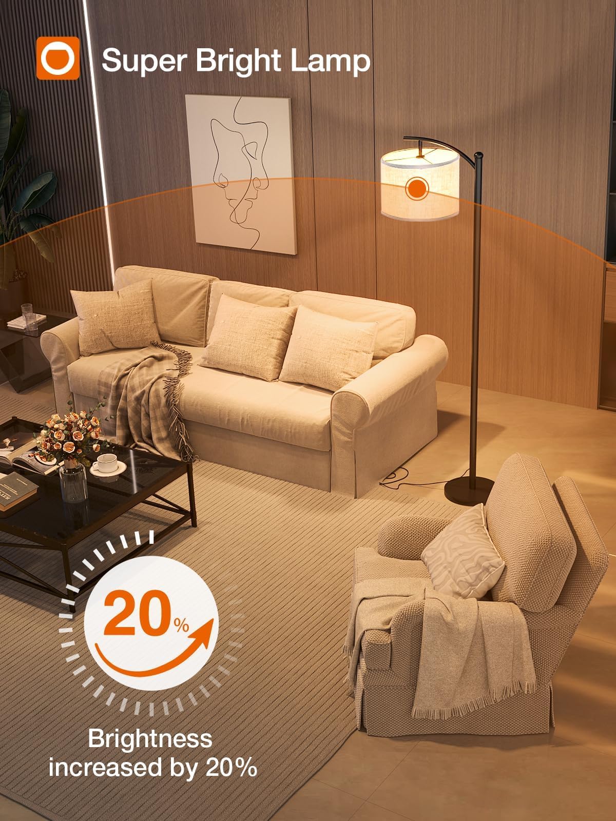 addlon Floor Lamp with Linen Shade, 64 Inch, 3 Color Temperatures, Black with Beige Shade, Model gjynf-832, 9W LED Bulb Included