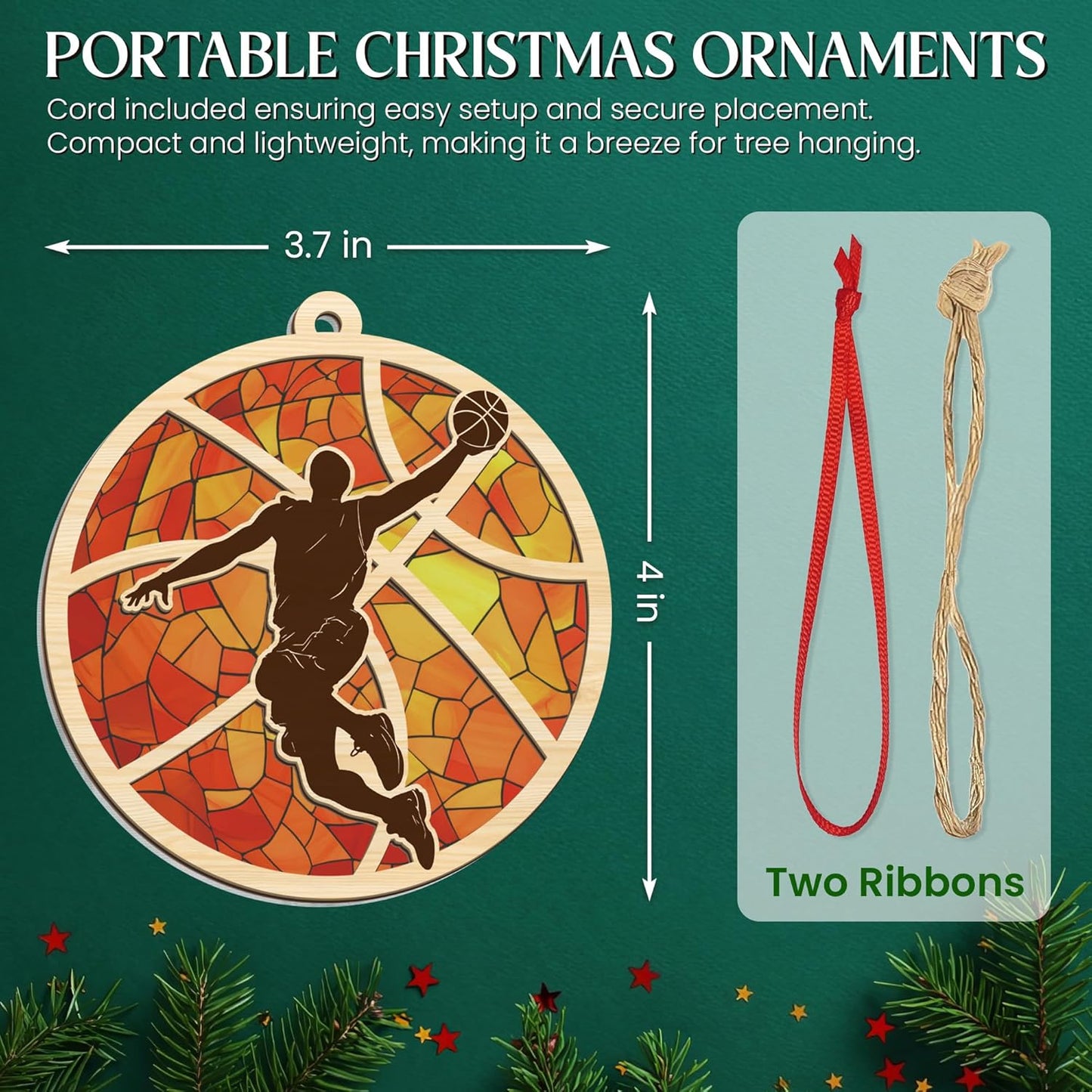 FLAGWIX Christmas Basketball Gifts for Boys 12-16 and 8-12, Basketball Ornament - Suncatcher Sports Christmas Ornaments 2025 for Tree Decorations - Sports Gifts for Boys 8-12 Coach Men