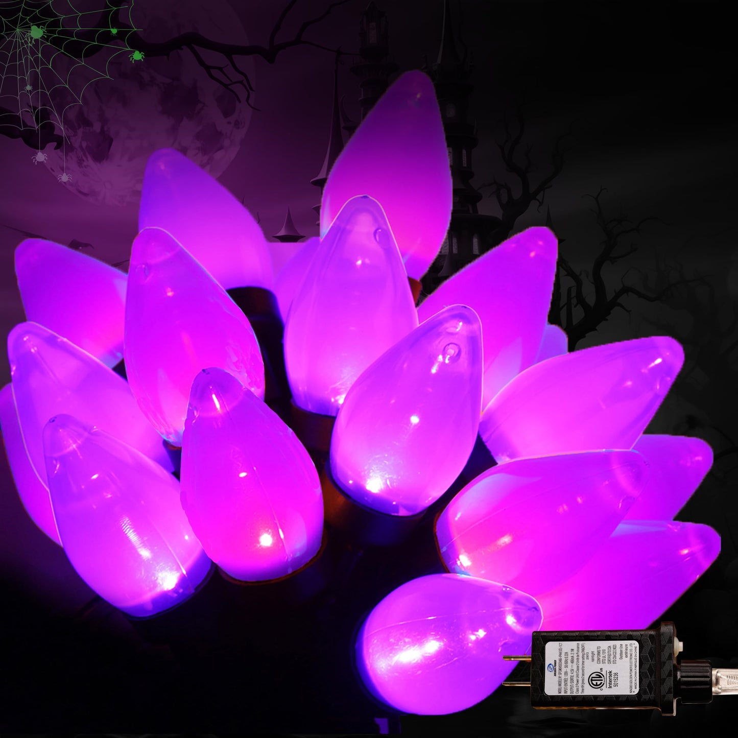 C7 Halloween String Lights - 50 LED 24Ft Vintage Smooth Bulb Light with Auto Timer, Extendable, 8 Modes - Waterproof Spooky Ligh