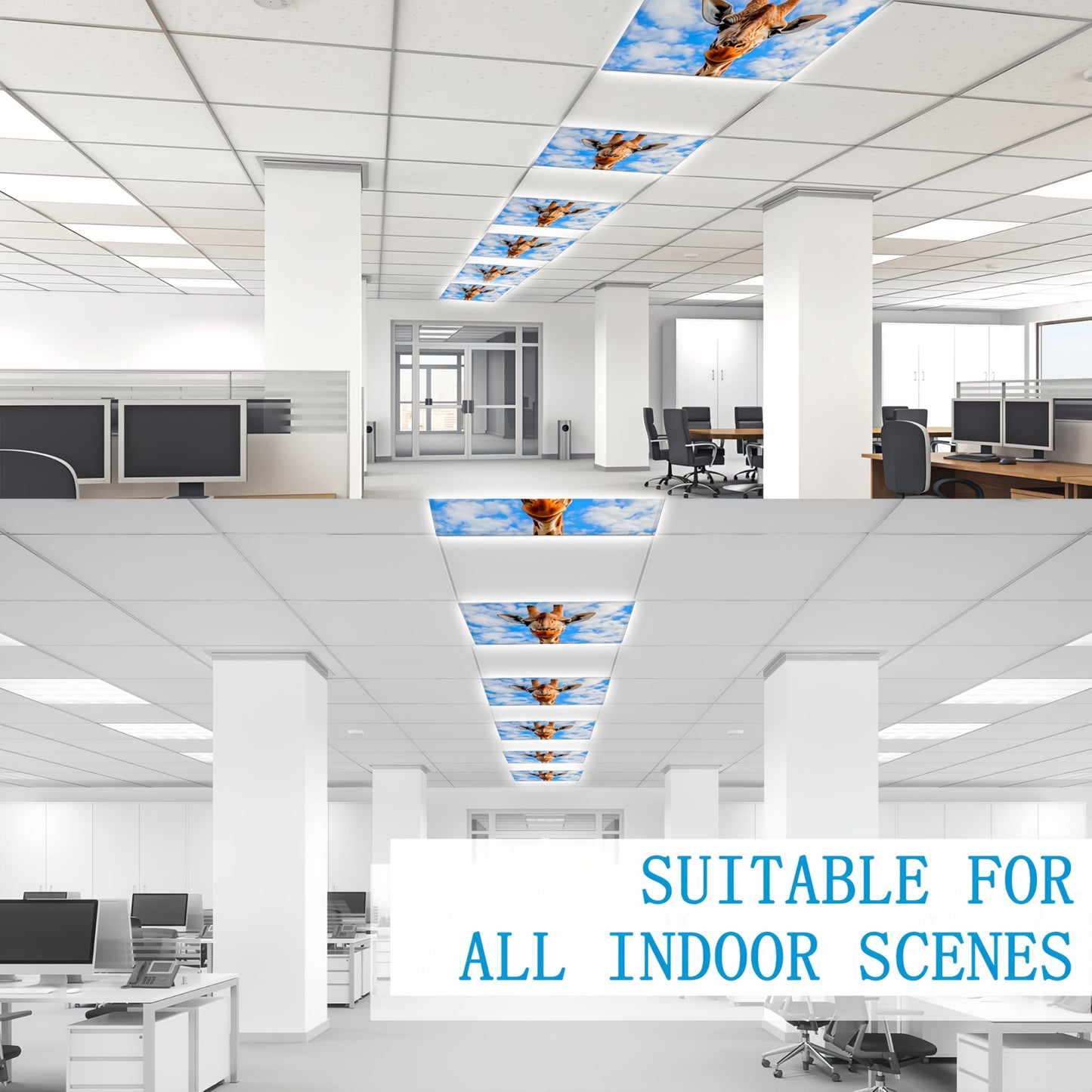 Scwisoas 4 Pack Fluorescent Light Covers For Ceiling Lights Classroom Office Magnetic Light Covers Light aroma units For Home Drop Ceiling Decoration 4 X 2 Feet Giraffe