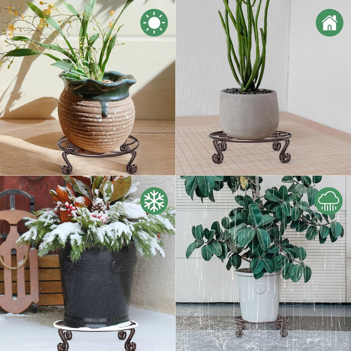 Yimobra 2 Pack Plant Stand for Flower Pot Heavy Duty Potted Holder Indoor Outdoor Metal Rustproof Iron Garden Container Round Supports Rack for Planter Bronze, Brown, 9.4 Inches