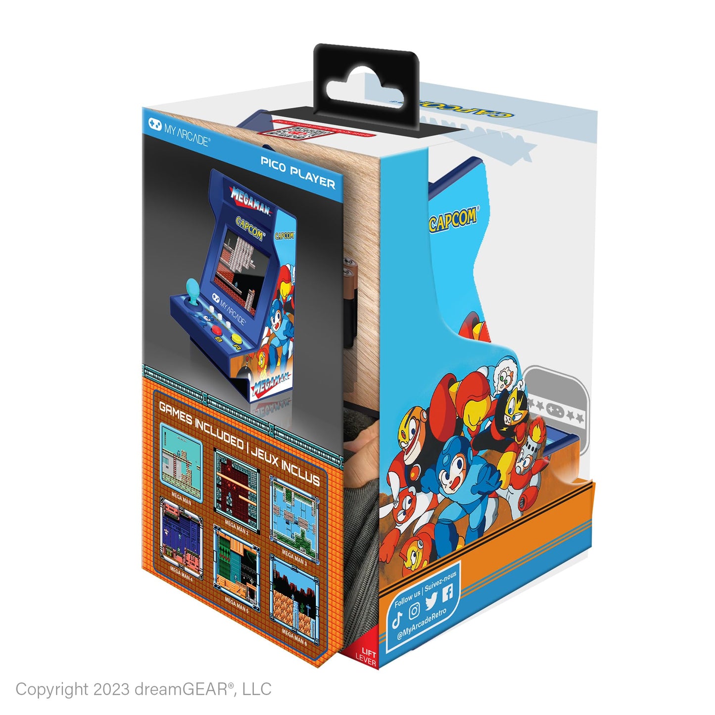 MY ARCADE Mega-Man Pico Player: 3.7" Portable Tiny Arcade Video Game with 6 Retro Games, 2" Screen Color Display, Small