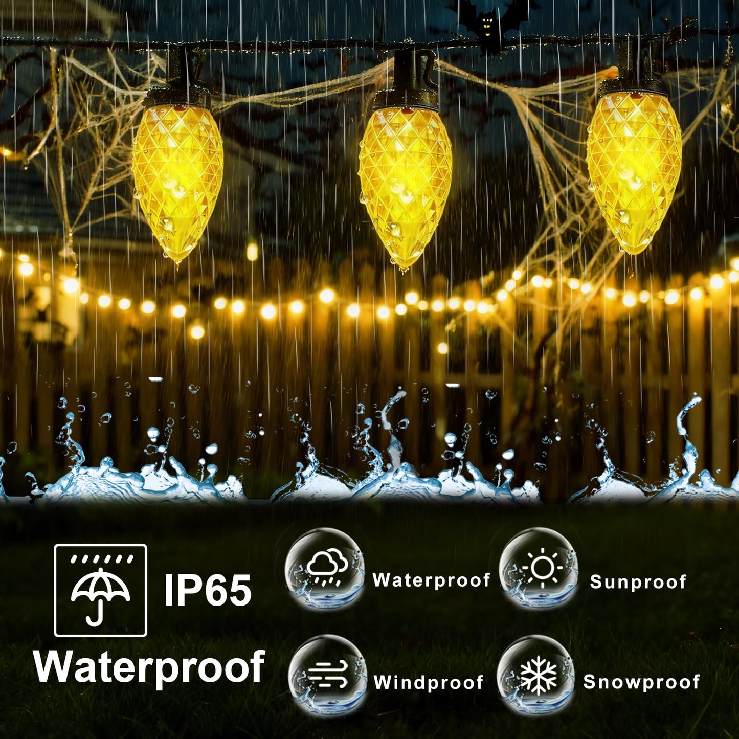 L Lampop C9 Solar Powered Led Christmas String Lights 50 Led Waterproof Strawberry Light With 8 Mode Green Wire Lighting For Outside Patio Wedding Party Decor