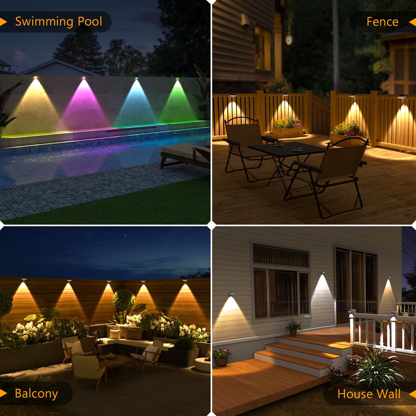 Niorsun Solar Fence Lights Outdoor Waterproof Warm & Cool White Rgb 8 Pack Led Spot Lens Deck Lights 9 Mode Solar Powered Wall Lighting Decor For Outside Patio Step Backyard Railing Pool White