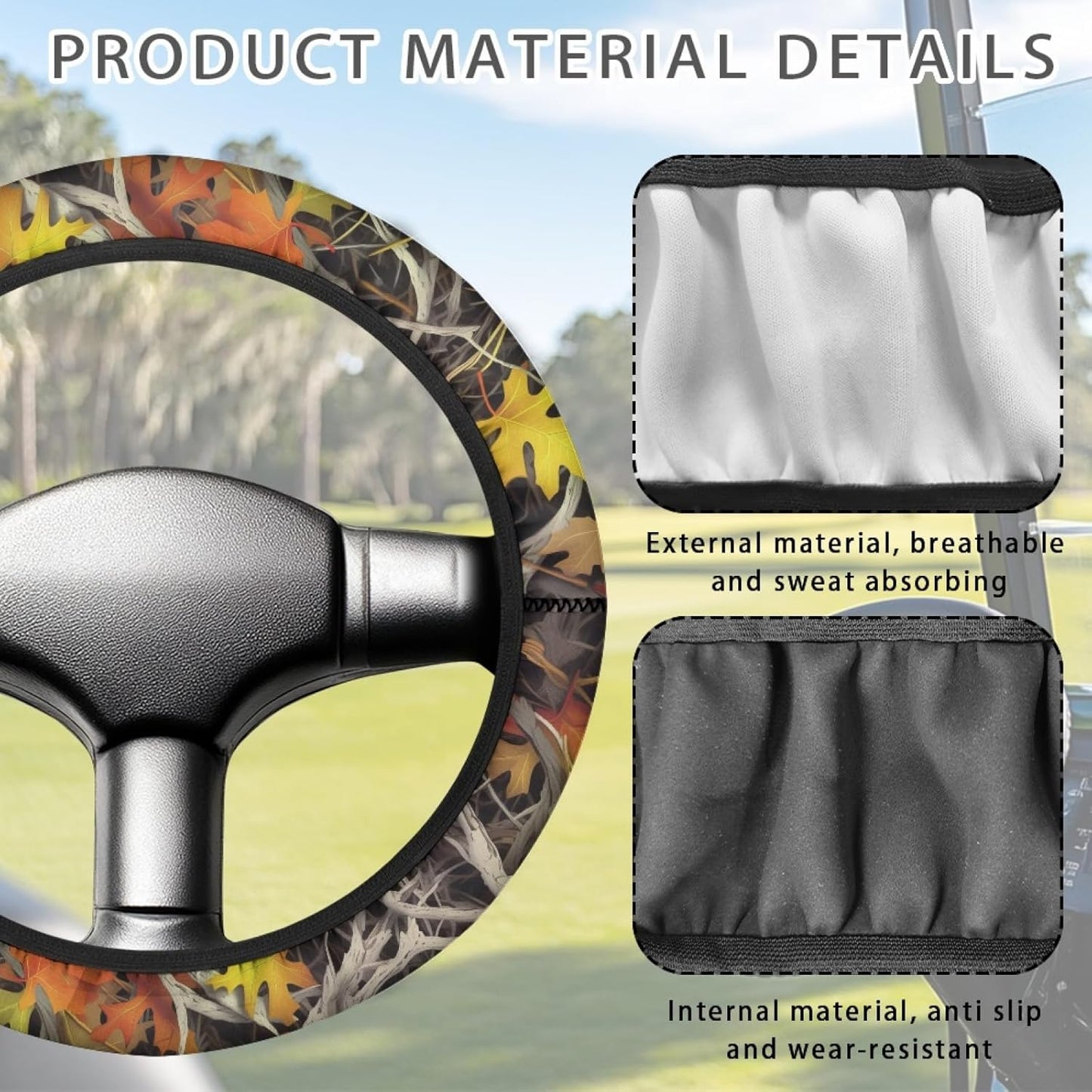 Camo Hunting Oak Golf Cart Steering Wheel Cover for Women Men Golf Cart Steering Wheel Covers for Club Car Steering Wheel Cover Accessories