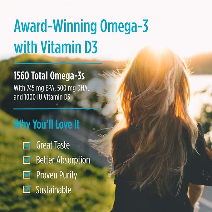 Nordic Naturals Omega-3D, Lemon Flavor - 8 oz - 1560 mg Omega-3 + 1000 IU Vitamin D3 - Fish Oil - EPA & DHA - Immune Support, Brain & Heart Health, Healthy Bones - Non-GMO - 48 Servings
