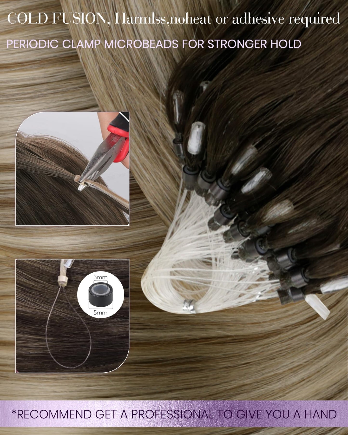LaaVoo Micro Ring Hair Extensions Human Hair Balayage Brown Faded to Ombre Brown Highlights Micro Loop Hair Extensions Real Huma