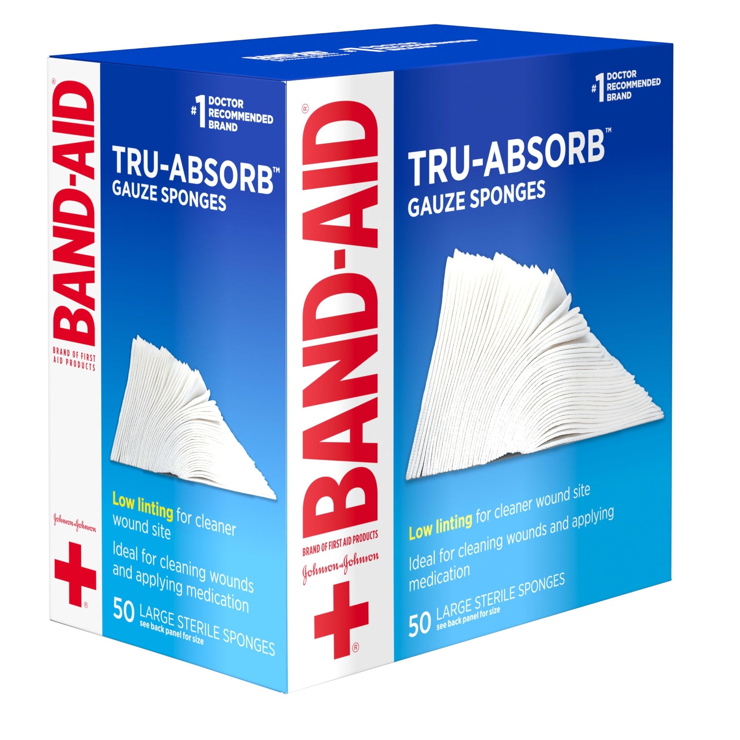Band Aid Brand First Aid Products Tru-Absorb Sterile Gauze Sponges for Cleaning and Cushioning Minor Wounds, Cuts & Burns, Low-Lint Design, Individually Wrapped 4 in by 4 in Pads